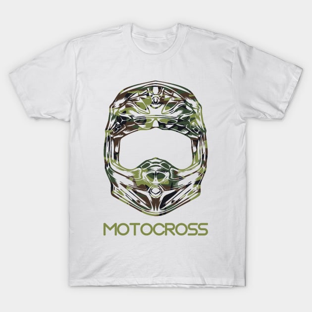 Motocross Camo Dirt Bike Helmet Dirt Bike Rider T-Shirt by Visual Vibes